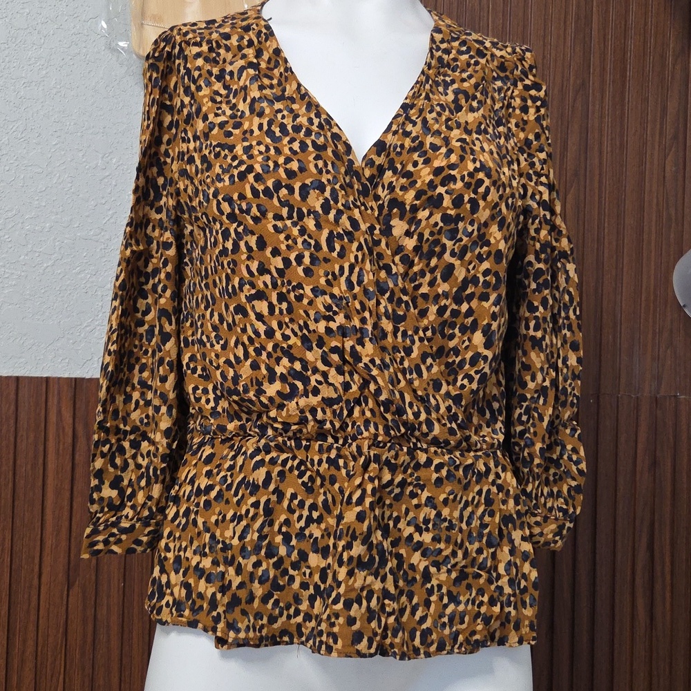 Zara Trf  Leopard Print Blouse  Brown & Black Large Sz [1135]